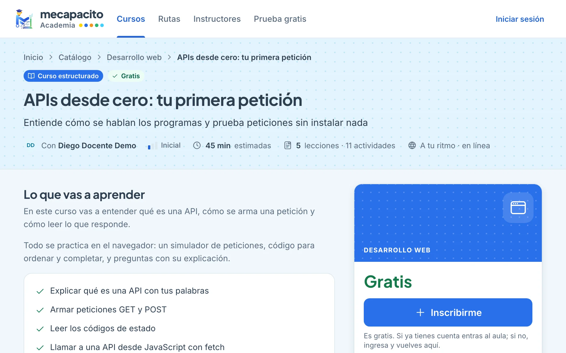 La ficha de un curso