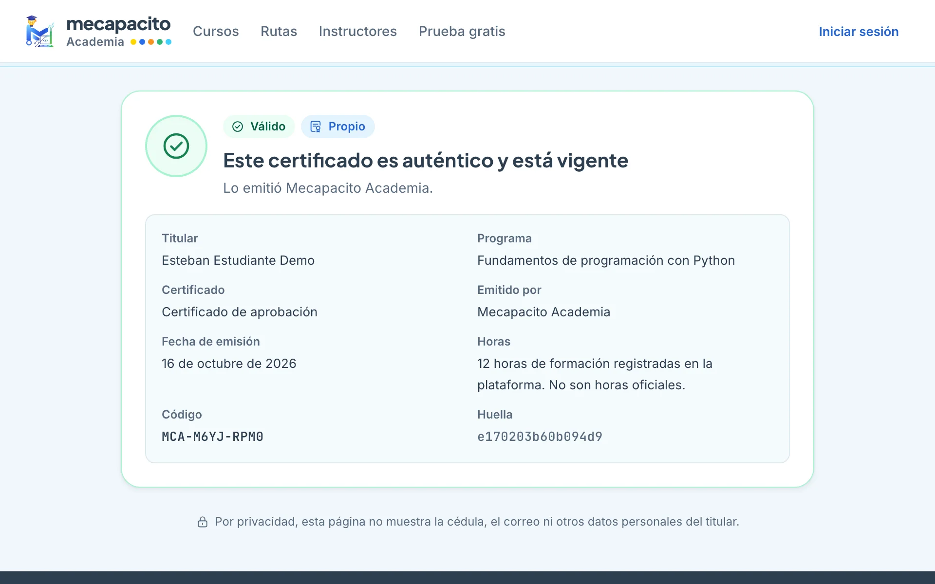 Verificación de un certificado