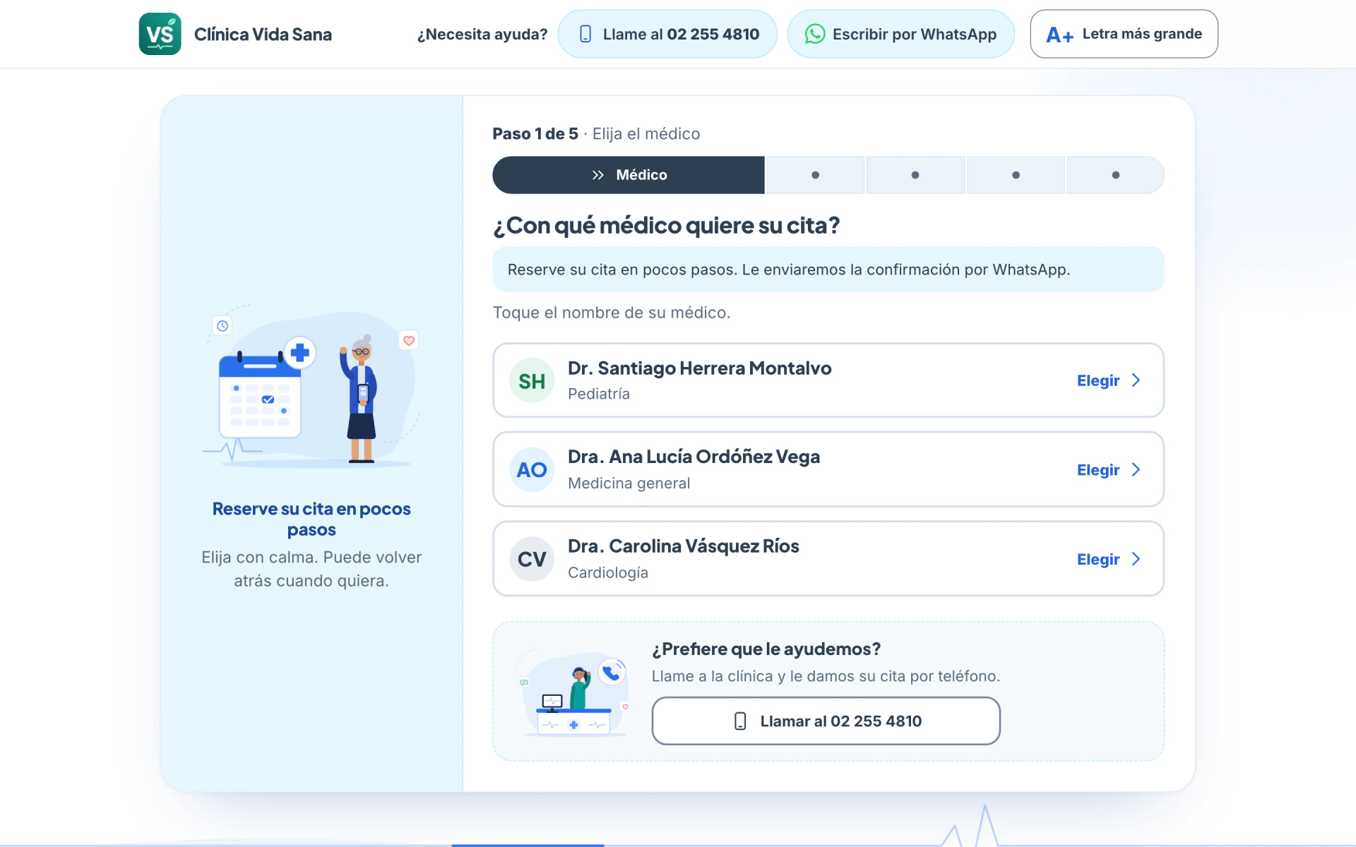 Reserva desde la computadora: pantalla del perfil paciente