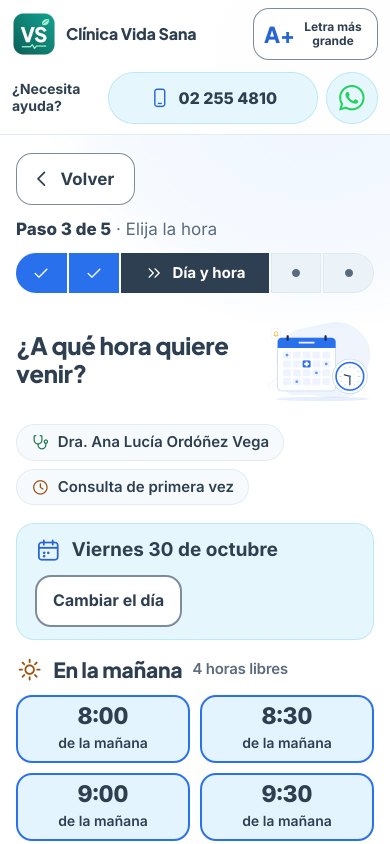 Reserva en línea: la hora